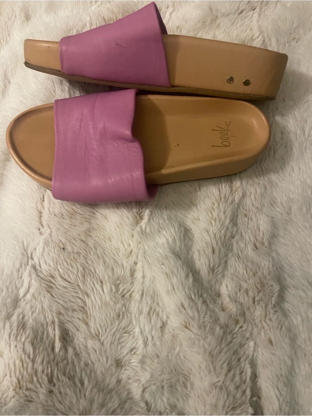 Beek Pink Leather Slide Sandals | Comfort Platform Slides | Size 7 - Picture 3 of 7